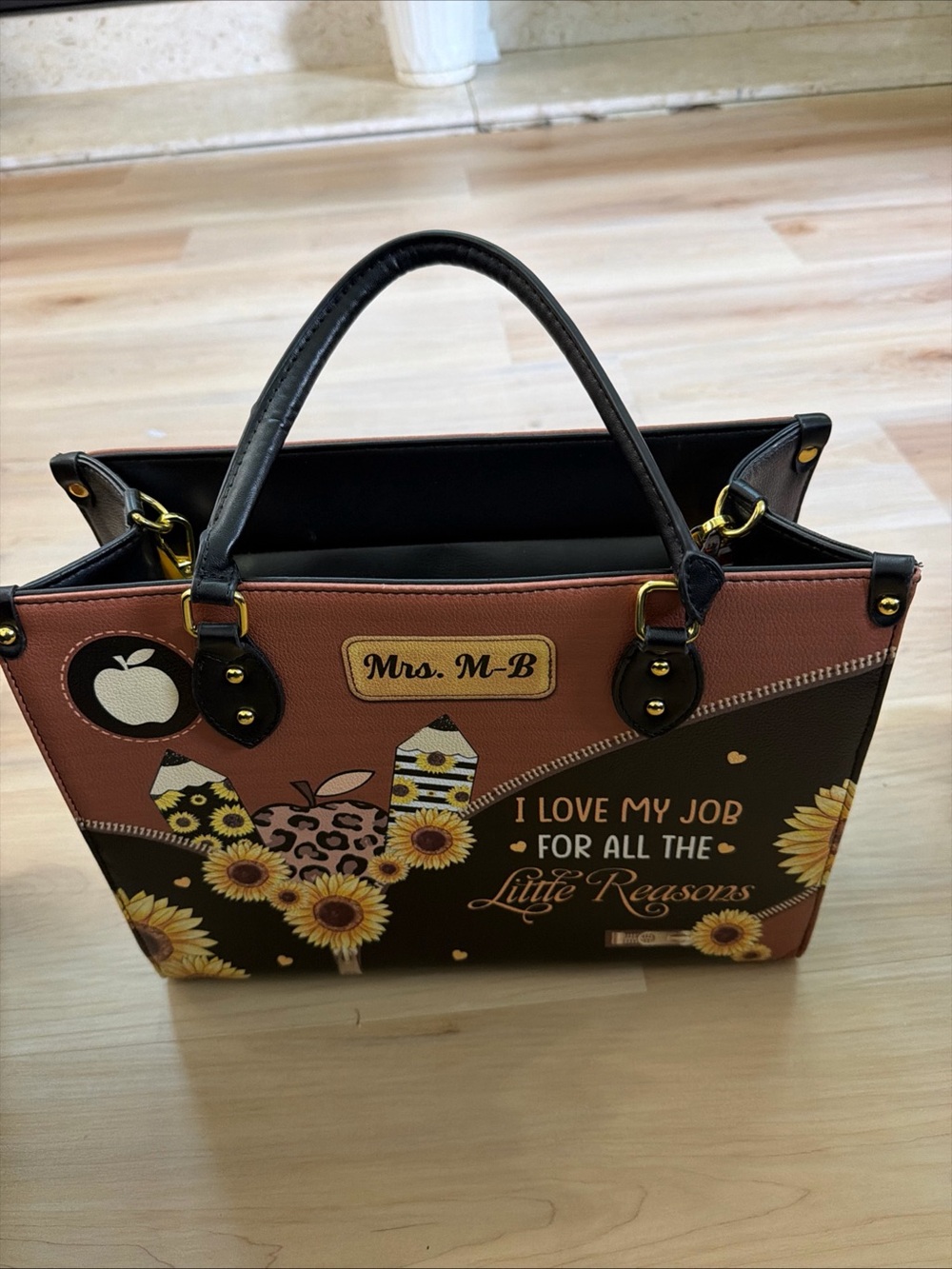 Brown & Tan Sunflower Accent Tote Bag and Wallet